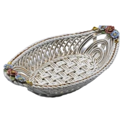 Italian Flower Pattern Ceramic Basket, 1960s