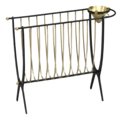Front Page 10 Italian Newspaper Rack In Metal With Brass Ashtray, 1950