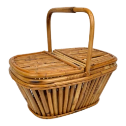 Italian Picnic Basket In Bamboo And Rattan, 1960s