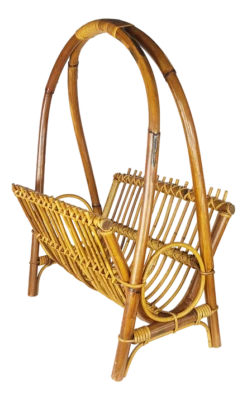 Italian Rattan & Rush Magazine Rack, 1960s