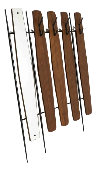 Italian Vintage Coat Rack With Mirror In The Style Of Osvaldo Borsani, 1950s Italy 3 Italian Vintage Coat Rack With Mirror In The Style Of Osvaldo Borsani, 1950s Italy