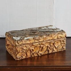 Large Artist Made Gold Leaf Wooden Box, France 1970s -CHAIRISH Shop large artist made gold leaf wooden box france 1970s 9847