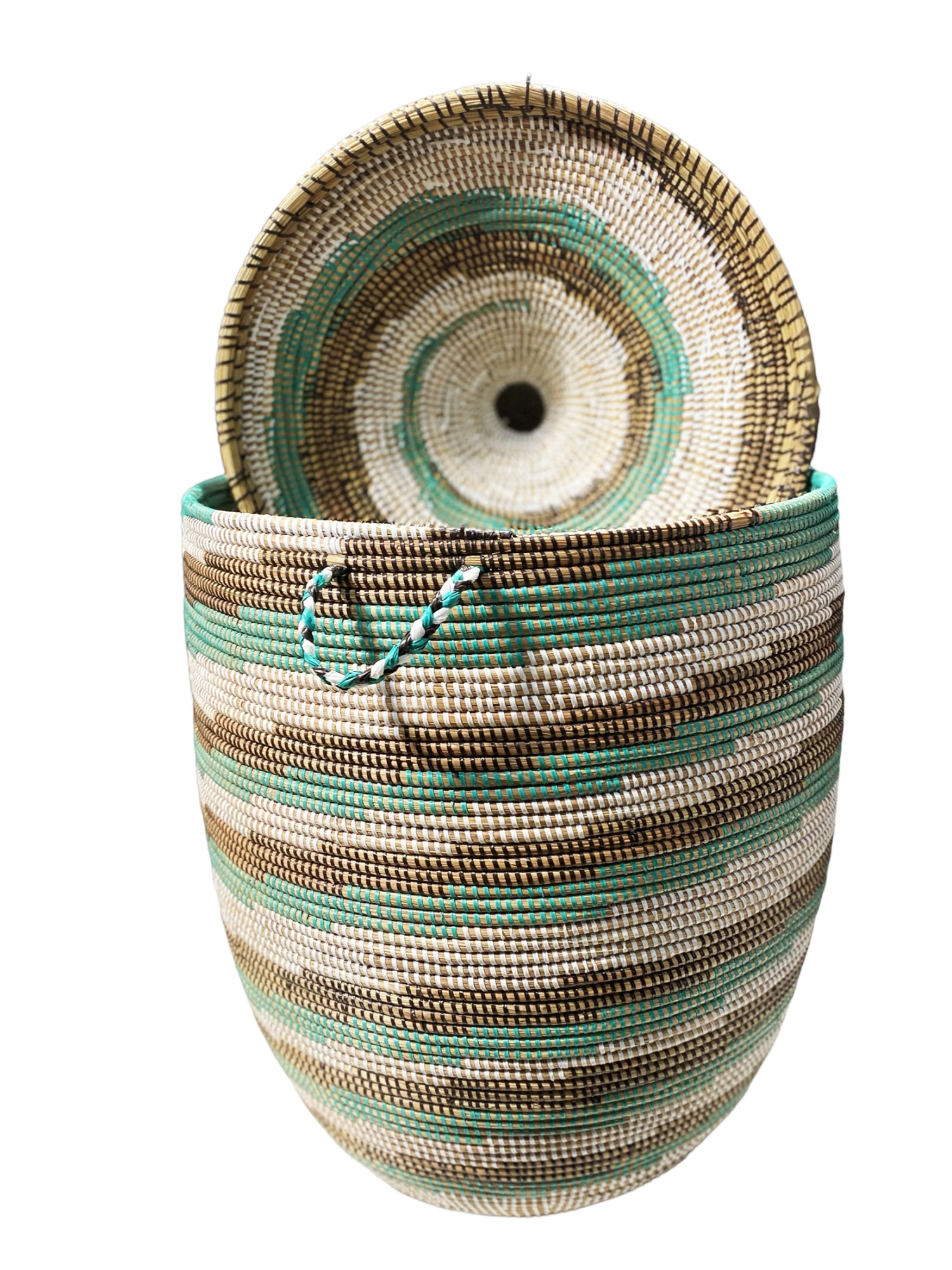 Large Basket With Lid Senegal West Africa 31" H 4 Large Basket With Lid Senegal West Africa 31" H - Image 2