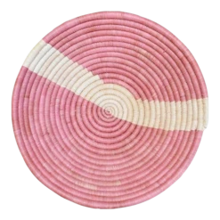 Large Round Woven African Hanging Wall Basket In Pink And Cream