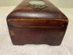 Late 19th Century Antique Chinese Jewelry Box, Dark Wood & Brass Carved Jade Inlay Silk Lining With Original Lock -CHAIRISH Shop late 19th century antique chinese jewelry box dark wood and brass carved jade inlay silk lining with original lock 5916
