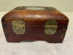 Late 19th Century Antique Chinese Jewelry Box, Dark Wood & Brass Carved Jade Inlay Silk Lining With Original Lock -CHAIRISH Shop late 19th century antique chinese jewelry box dark wood and brass carved jade inlay silk lining with original lock 6555