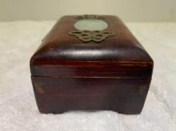 Late 19th Century Antique Chinese Jewelry Box, Dark Wood & Brass Carved Jade Inlay Silk Lining With Original Lock -CHAIRISH Shop late 19th century antique chinese jewelry box dark wood and brass carved jade inlay silk lining with original lock 7954
