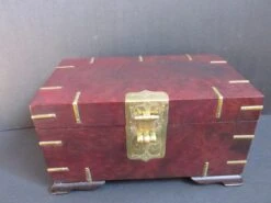 Late 20th Century Chinese Burlwood Keepsake Box With Brass Fittings And Accents -CHAIRISH Shop late 20th century chinese burlwood keepsake box with brass fittings and accents 0422