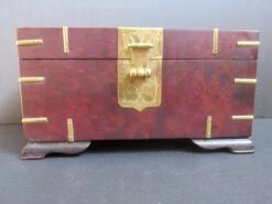Front Page -CHAIRISH Shop late 20th century chinese burlwood keepsake box with brass fittings and accents 0460