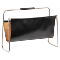 Leather And Brass Magazine Rack From Carl Auböck, Austria, 1960s