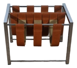 Leather And Chrome Magazine Rack From Novatrend, 1980s