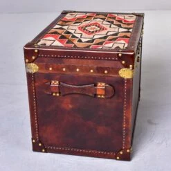 Leather Covered Trunk With Vintage Hardware And Kilim On Top Panel 14 Leather Covered Trunk With Vintage Hardware And Kilim On Top Panel -CHAIRISH Shop leather covered trunk with vintage hardware and kilim on top panel 2118