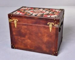 Leather Covered Trunk With Vintage Hardware And Kilim On Top Panel 16 Leather Covered Trunk With Vintage Hardware And Kilim On Top Panel -CHAIRISH Shop leather covered trunk with vintage hardware and kilim on top panel 3113