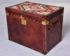 Leather Covered Trunk With Vintage Hardware And Kilim On Top Panel 19 Leather Covered Trunk With Vintage Hardware And Kilim On Top Panel -CHAIRISH Shop leather covered trunk with vintage hardware and kilim on top panel 5825