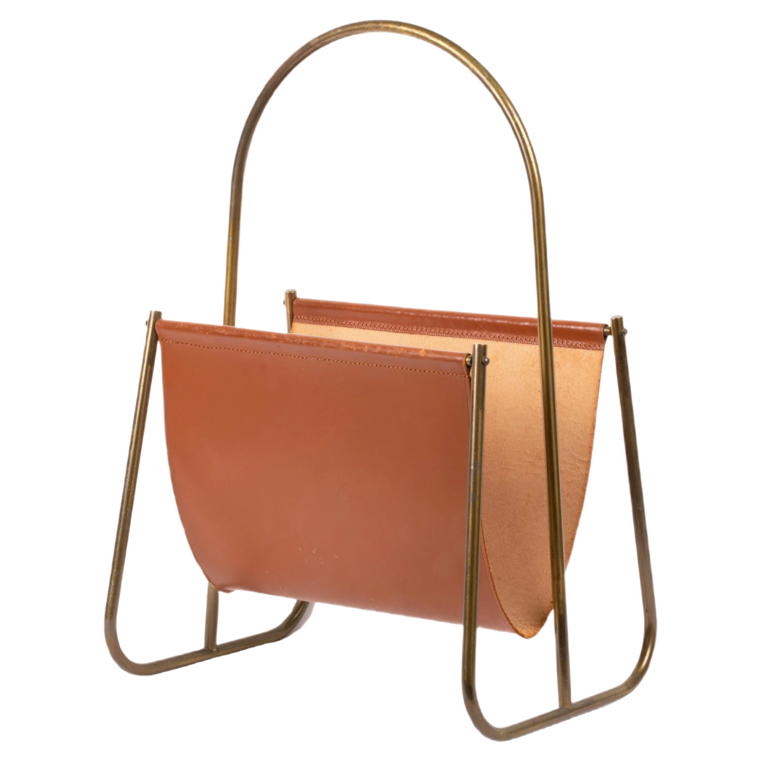 Leather Magazine Rack From Carl Auböck, Austria, 1960s 3 Leather Magazine Rack From Carl Auböck, Austria, 1960s