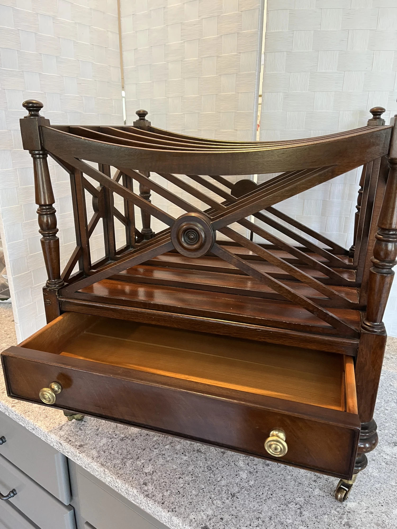 Magazine Rack - 1990s Georgian Style Carved Mahogany Canterbury Rack 4 Magazine Rack - 1990s Georgian Style Carved Mahogany Canterbury Rack - Image 2