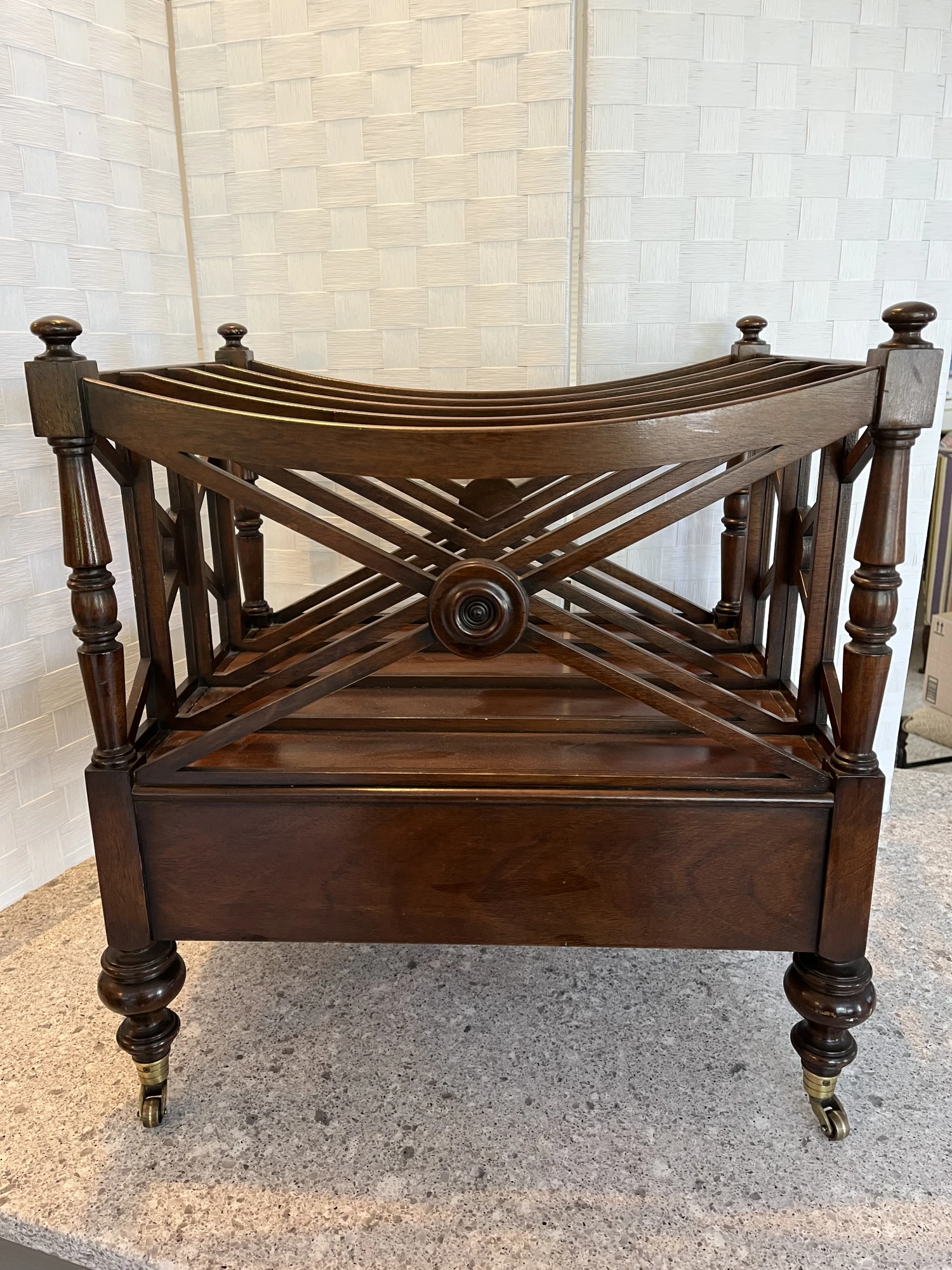 Magazine Rack - 1990s Georgian Style Carved Mahogany Canterbury Rack 7 Magazine Rack - 1990s Georgian Style Carved Mahogany Canterbury Rack - Image 5