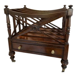Magazine Rack - 1990s Georgian Style Carved Mahogany Canterbury Rack