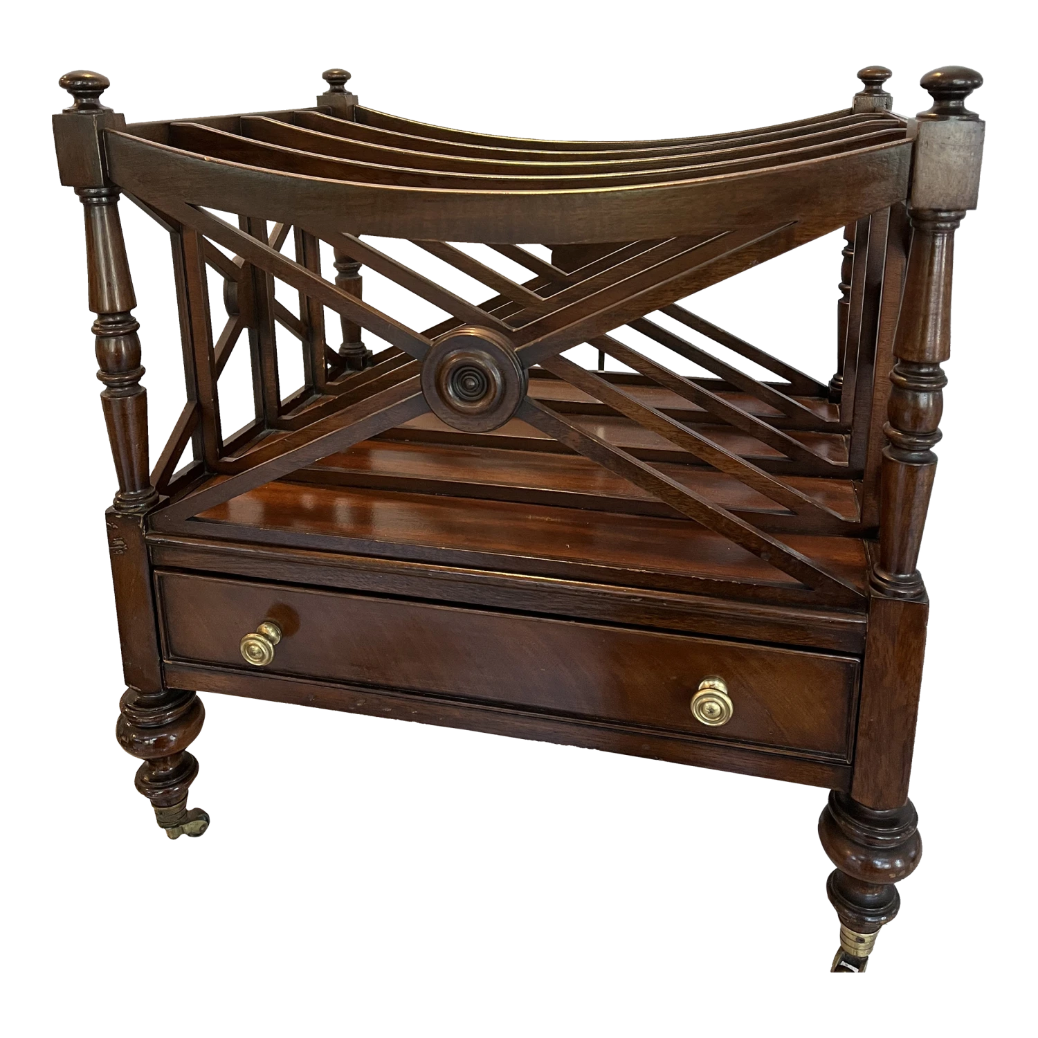 Magazine Rack - 1990s Georgian Style Carved Mahogany Canterbury Rack 3 Magazine Rack - 1990s Georgian Style Carved Mahogany Canterbury Rack
