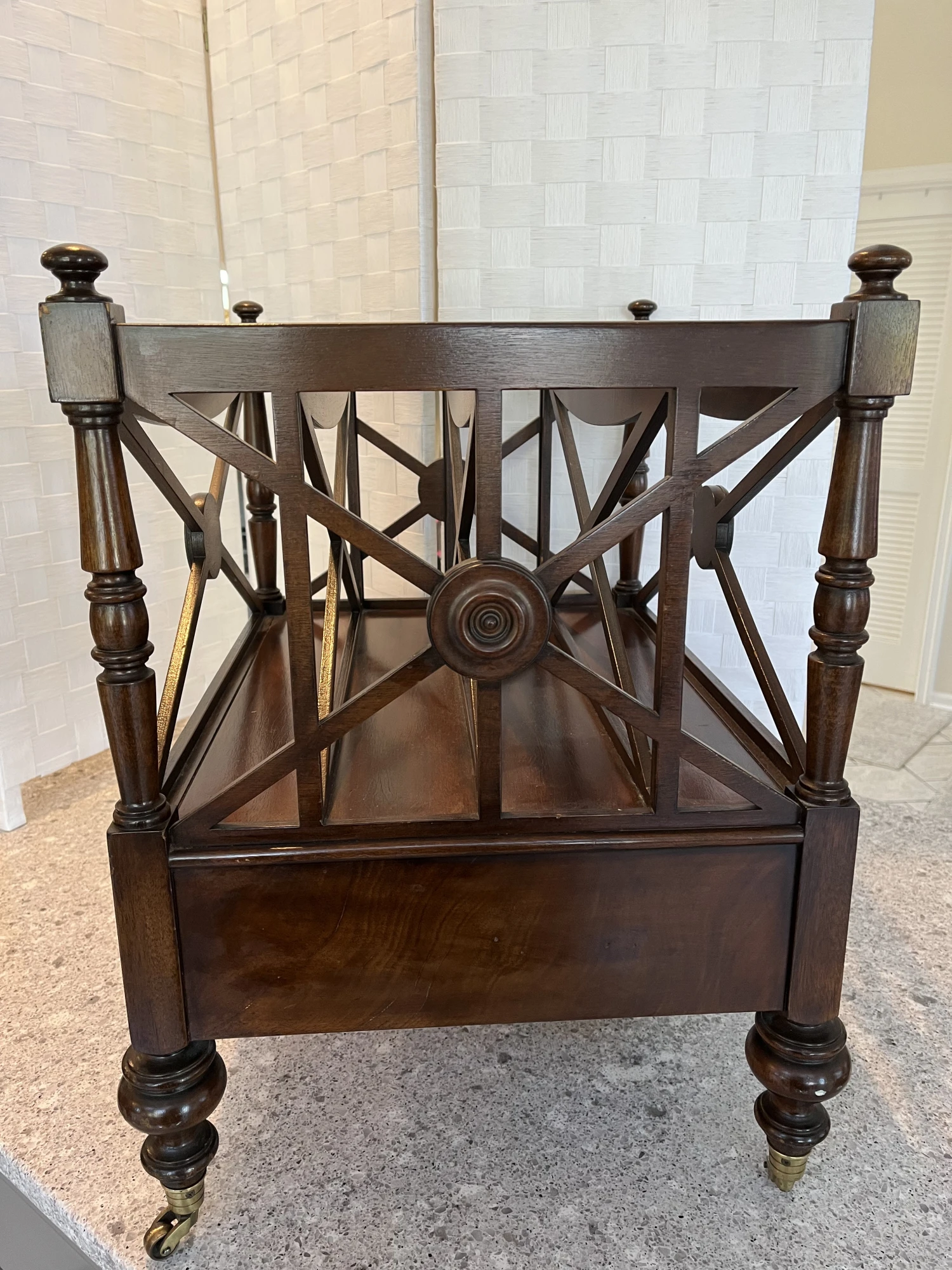 Magazine Rack - 1990s Georgian Style Carved Mahogany Canterbury Rack 5 Magazine Rack - 1990s Georgian Style Carved Mahogany Canterbury Rack - Image 3