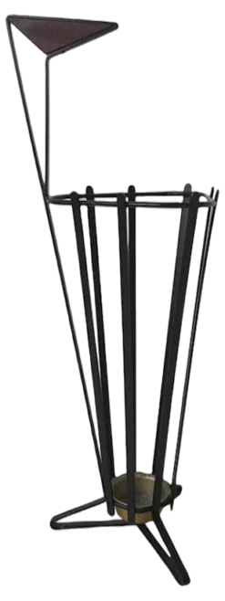 Metal And Teak Tripod Umbrella Stand In Style Of Mathieu Matégot, 1950s