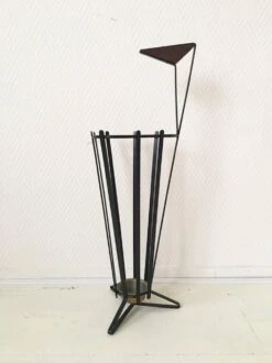Metal And Teak Tripod Umbrella Stand In Style Of Mathieu Matégot, 1950s -CHAIRISH Shop metal and teak tripod umbrella stand in style of mathieu mategot 1950s 6483