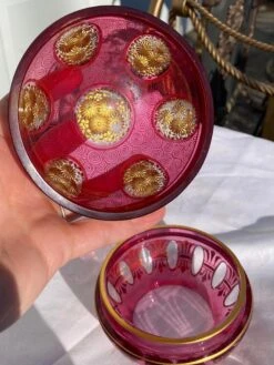 Mid 20th Century Cranberry Cut-To-Clear Bohemian Lidded Glass Box -CHAIRISH Shop mid 20th century cranberry cut to clear bohemian lidded glass box 6288