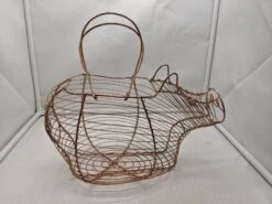 Mid 20th Century French Wire Egg Basket Copper Pig -CHAIRISH Shop mid 20th century french wire egg basket copper pig 7093