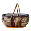 Mid 20th-Century Sizable Pencil Reed Bamboo Basket With Fold-Down Handles