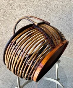 Mid 20th-Century Sizable Pencil Reed Bamboo Basket With Fold-Down Handles 17 Mid 20th-Century Sizable Pencil Reed Bamboo Basket With Fold-Down Handles -CHAIRISH Shop mid 20th century sizable pencil reed bamboo basket with fold down handles 1814