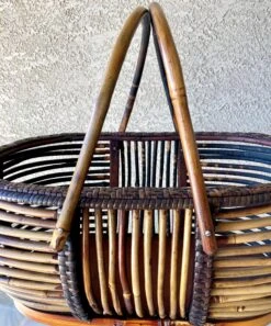 Mid 20th-Century Sizable Pencil Reed Bamboo Basket With Fold-Down Handles 18 Mid 20th-Century Sizable Pencil Reed Bamboo Basket With Fold-Down Handles -CHAIRISH Shop mid 20th century sizable pencil reed bamboo basket with fold down handles 4120