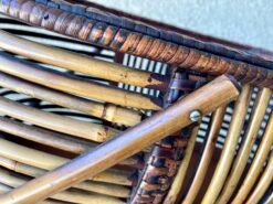 Mid 20th-Century Sizable Pencil Reed Bamboo Basket With Fold-Down Handles 19 Mid 20th-Century Sizable Pencil Reed Bamboo Basket With Fold-Down Handles -CHAIRISH Shop mid 20th century sizable pencil reed bamboo basket with fold down handles 4689