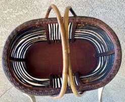 Mid 20th-Century Sizable Pencil Reed Bamboo Basket With Fold-Down Handles 20 Mid 20th-Century Sizable Pencil Reed Bamboo Basket With Fold-Down Handles -CHAIRISH Shop mid 20th century sizable pencil reed bamboo basket with fold down handles 8161