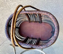 Mid 20th-Century Sizable Pencil Reed Bamboo Basket With Fold-Down Handles 16 Mid 20th-Century Sizable Pencil Reed Bamboo Basket With Fold-Down Handles -CHAIRISH Shop mid 20th century sizable pencil reed bamboo basket with fold down handles 8300