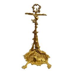 Mid 20th Century Vintage Brass Embossed Hunting Scene Umbrella Stand