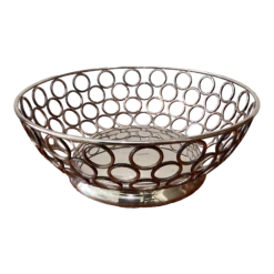 Mid 20th Century Vintage Modern Silver Plated Basket With Repeating Circle Motifs