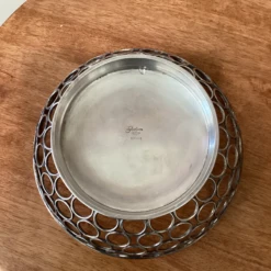 Mid 20th Century Vintage Modern Silver Plated Basket With Repeating Circle Motifs -CHAIRISH Shop mid 20th century vintage modern silver plated basket with repeating circle motifs 6576