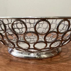 Mid 20th Century Vintage Modern Silver Plated Basket With Repeating Circle Motifs -CHAIRISH Shop mid 20th century vintage modern silver plated basket with repeating circle motifs 8461