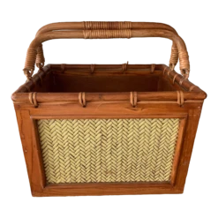 Mid 20th Century Vintage Rattan And Bamboo Magazine Stand Rack