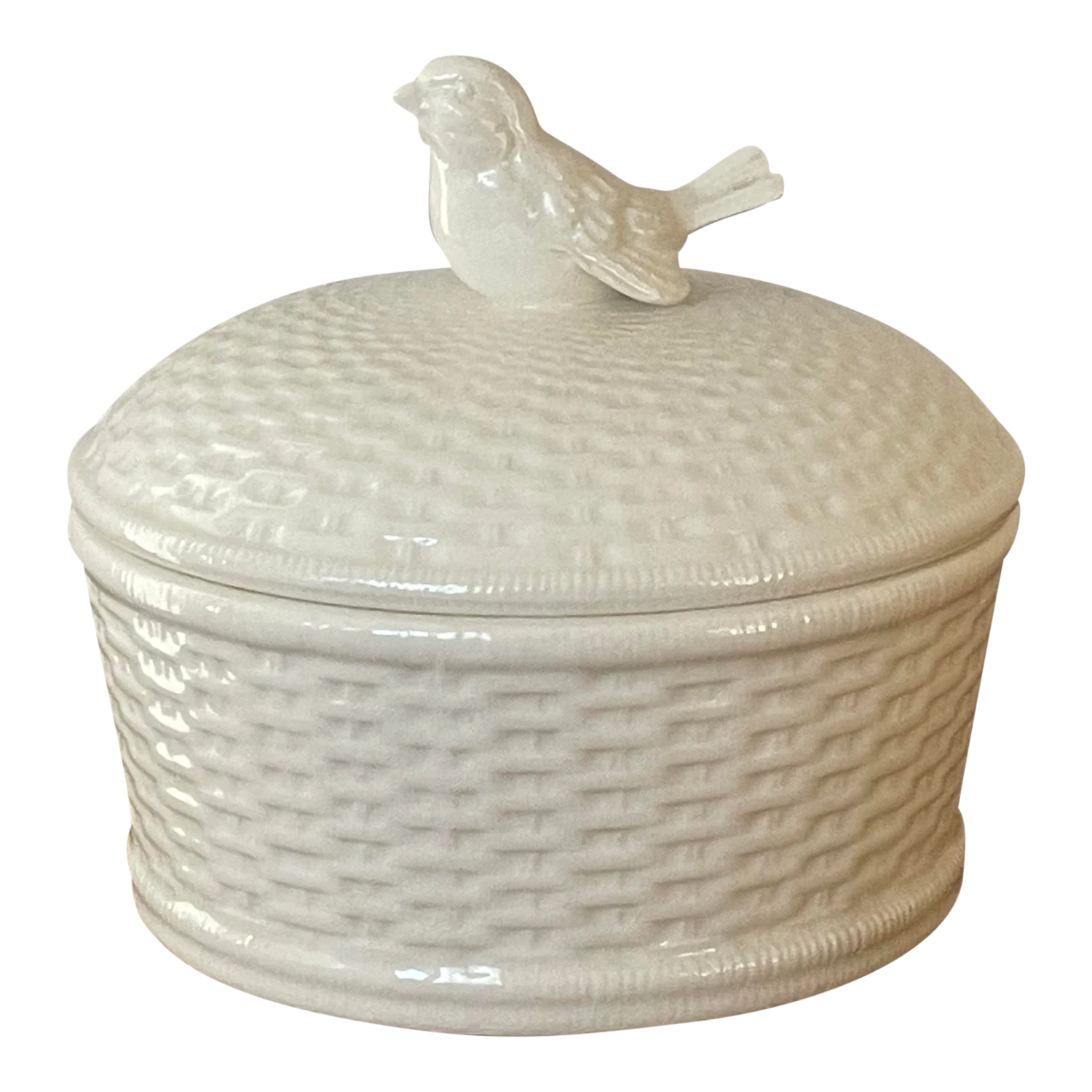 Mid 20th Century White Porcelain Box With Bird Handle 3 Mid 20th Century White Porcelain Box With Bird Handle