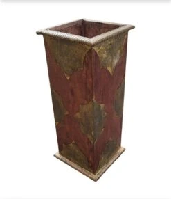 Mid-Century Arts And Crafts Mango Wood With Mounted Brass Sheeting Ornate Umbrella Stand -CHAIRISH Shop mid century arts and crafts mango wood with mounted brass sheeting ornate umbrella stand 8031