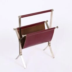 Mid-Century Chromed Steel And Red Leather Magazine Rack From Alessandro Albrizzi, 1970s -CHAIRISH Shop mid century chromed steel and red leather magazine rack from alessandro albrizzi 1970s 0681