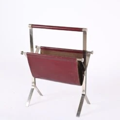 Mid-Century Chromed Steel And Red Leather Magazine Rack From Alessandro Albrizzi, 1970s -CHAIRISH Shop mid century chromed steel and red leather magazine rack from alessandro albrizzi 1970s 1401