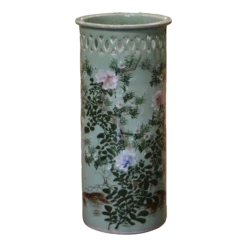 Mid-Century French Hand Painted Porcelain Umbrella Stand With Floral Motifs