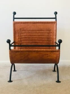Mid Century French Leather And Steel Magazine Holder -CHAIRISH Shop mid century french leather and steel magazine holder 5505
