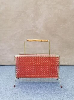 Mid-Century German Gold & Red Magazine Rack, 1950s -CHAIRISH Shop mid century german gold and red magazine rack 1950s 2120