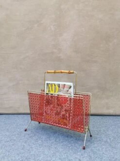Mid-Century German Gold & Red Magazine Rack, 1950s -CHAIRISH Shop mid century german gold and red magazine rack 1950s 6872