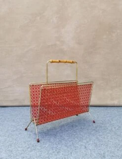 Mid-Century German Gold & Red Magazine Rack, 1950s -CHAIRISH Shop mid century german gold and red magazine rack 1950s 7529