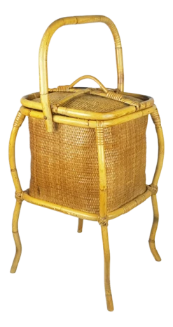 Mid-Century Italian Rush And Rattan Work Basket