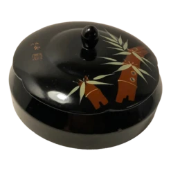 Mid-Century Japanese Black Wooden Lacquer Box With Mother Pearl Inlay